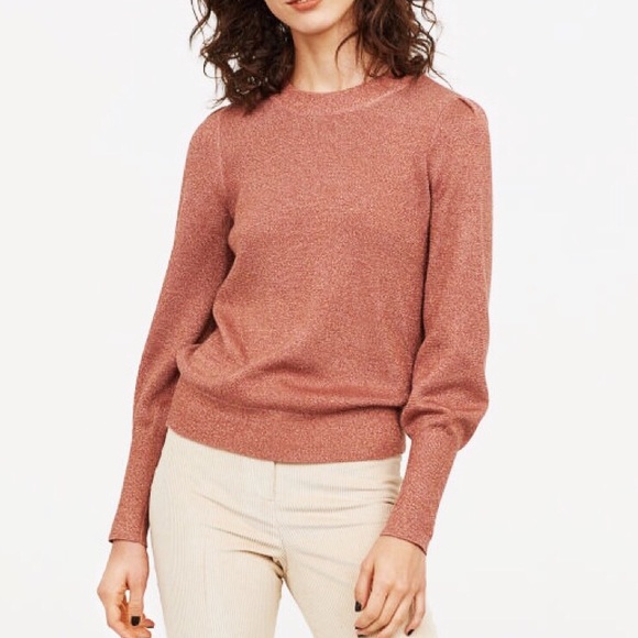 NWT Metallic Sparkle Rose Gold Fine Knit Sweater - Picture 4 of 8